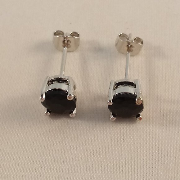 Men's 925 Silver Black Onyx Diamond Zircon Stud Earrings 6mm or .84ctw ea. Gift - Picture 2 of 6